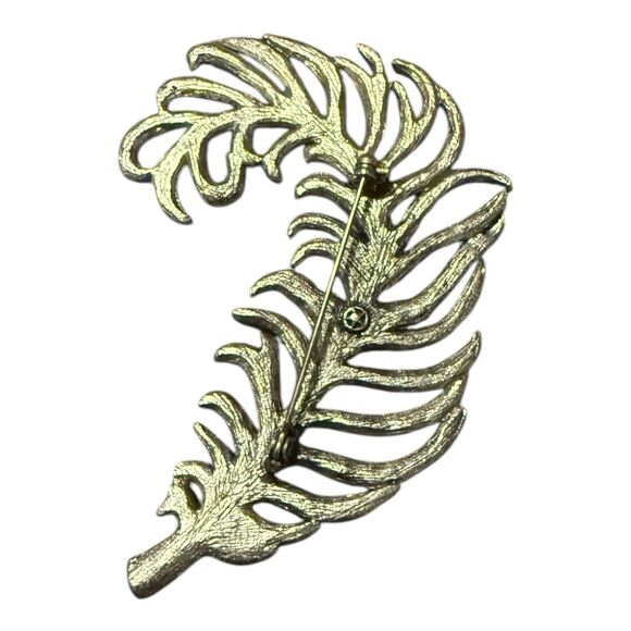 Vtg H.D. Merritt & Co Brooch Feather Silver Tone With Pink And White Rhinestones - Picture 4 of 4